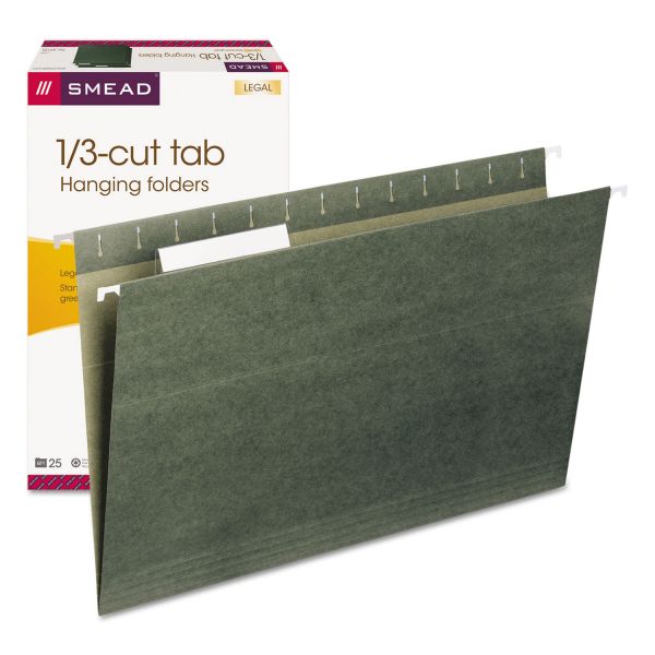 SMD64135 Smead Hanging Folders, 1/3 Tab, 11 Point Stock, Legal, Green, 25/Box