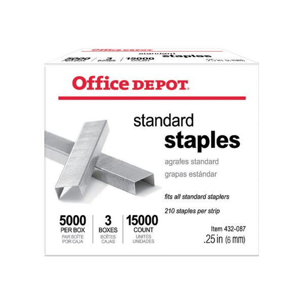 Standard Staples, 1/4", 5,000 Staples Per Pack, Box Of 3 Packs