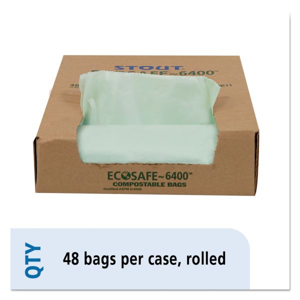 STOE3039E11 Stout by Envision EcoSafe-6400 Compostable Compost Bags, 1.1mil, 30 x 39, Green, 48/Box