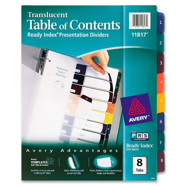AVE11817 Avery Ready Index Customizable Table of Contents Plastic Dividers, 8-Tab, Letter