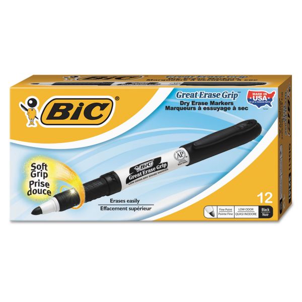 BICGDE11BK BIC Great Erase Grip Fine Point Dry Erase Marker, Black, Dozen