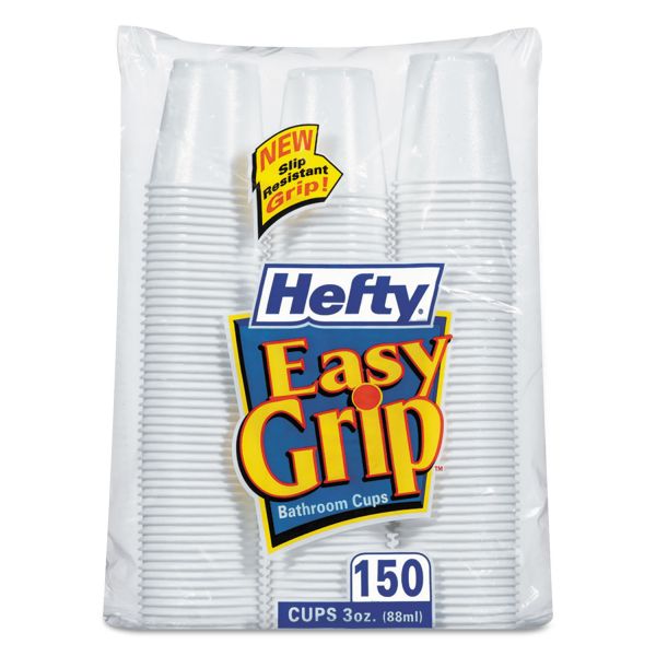 RFPC20315CT Hefty Easy Grip Disposable Plastic Bathroom Cups, 3oz, White, 150/Pack, 12 Pks/Carton