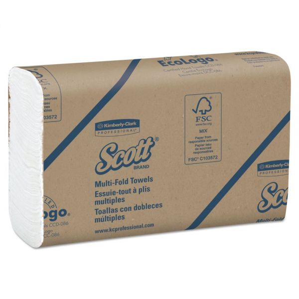 KCC37490 Scott Multi-Fold Paper Towels, 8 x 9 2/5, 1-Ply, White, 250 Sheets/Pack, 16 Packs/Carton