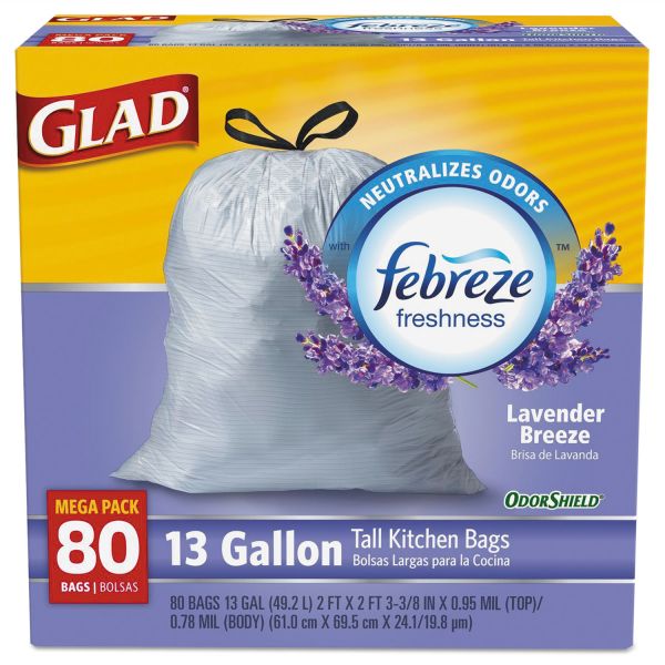 CLO78533 Glad OdorShield Tall Kitchen Drawstring 13 Gallon Trash Bags with Lavender Scent