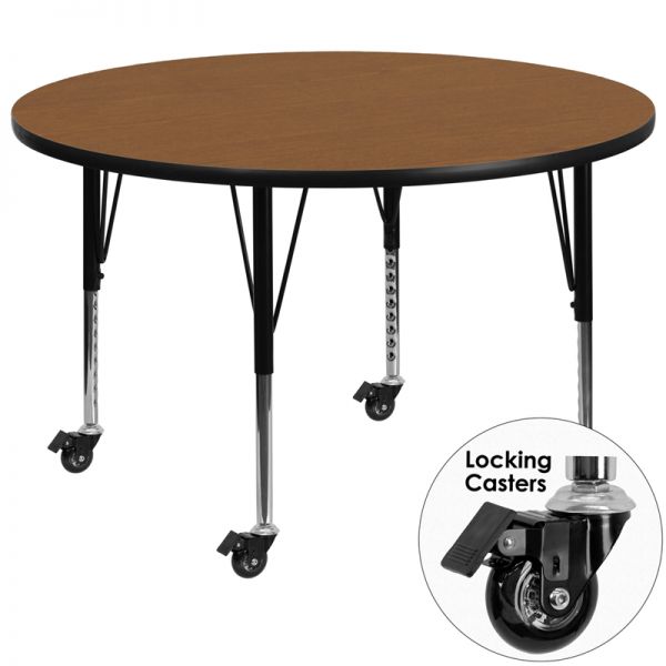 FHFXUA60RNDOAKTPCASGG Flash Furniture Mobile Height Adjustable Round Activity Table