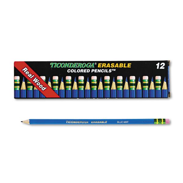 DIX14209 Ticonderoga Ticonderoga Erasable Colored Pencils, 2.6 mm, Blue Lead/Barrel, Dozen