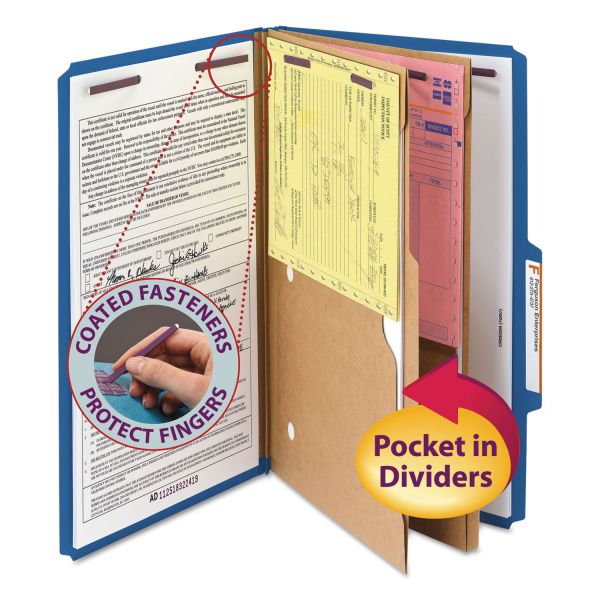 SMD19077 Smead Pressboard Classification Folders, Two Pocket Dividers, Legal, Dark Blue, 10/Box