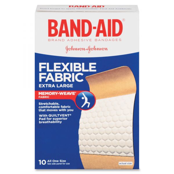 JOJ5685 BAND-AID Flexible Fabric Extra Large Adhesive Bandages, 1 1/4" x 4", 10/Box