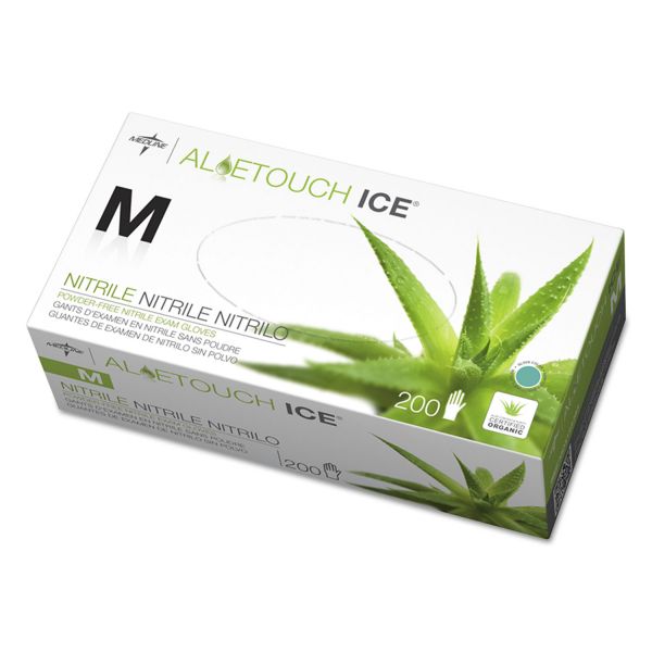 MIIMDS195285 Medline Aloetouch Ice Nitrile Exam Gloves, Medium, Green, 200/Box