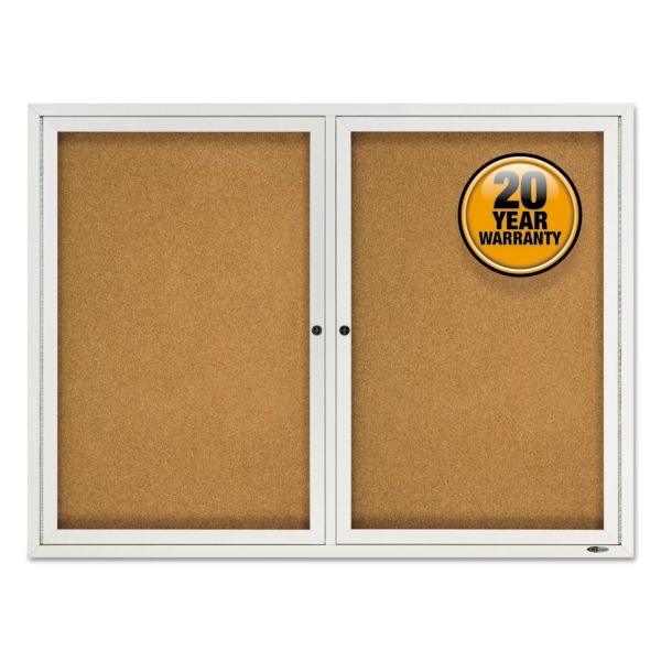 QRT2124 Quartet Enclosed Cork Bulletin Board, Cork/Fiberboard, 48" x 36", Silver Aluminum Frame