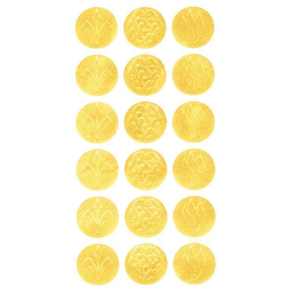 GEO45204 Geographics Self-Adhesive Embossed Seals, 1 1/4" Dia, Assorted Designs, Gold, 54/Pack