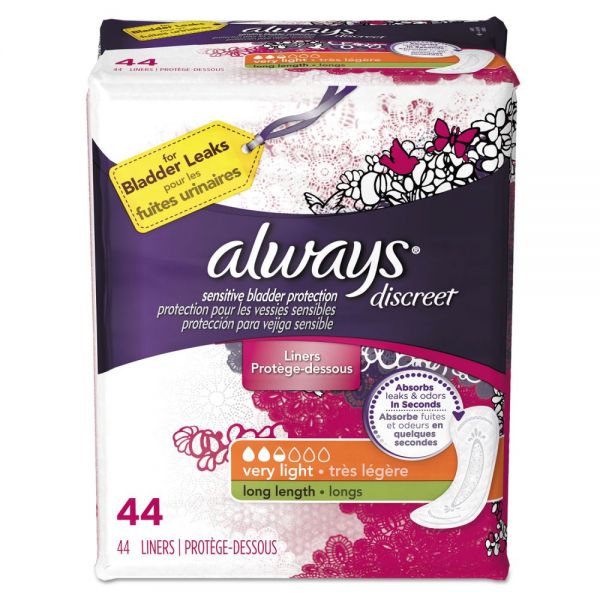 PGC92724 Always Discreet Sensitive Bladder Protection Liners, Very Light, X-Long,44/Pk,3Pk/Ctn