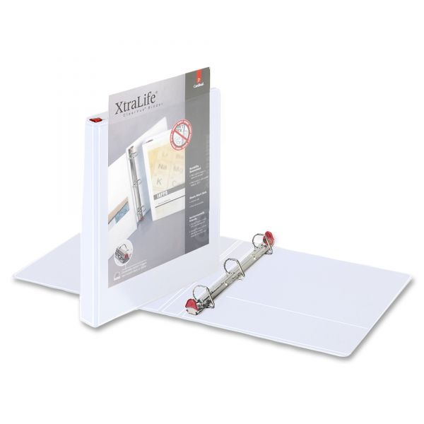 CRD26300 Cardinal XtraLife ClearVue Non-Stick Locking 3-Ring View Binder, 1" Capacity, Slant-D Ring, White