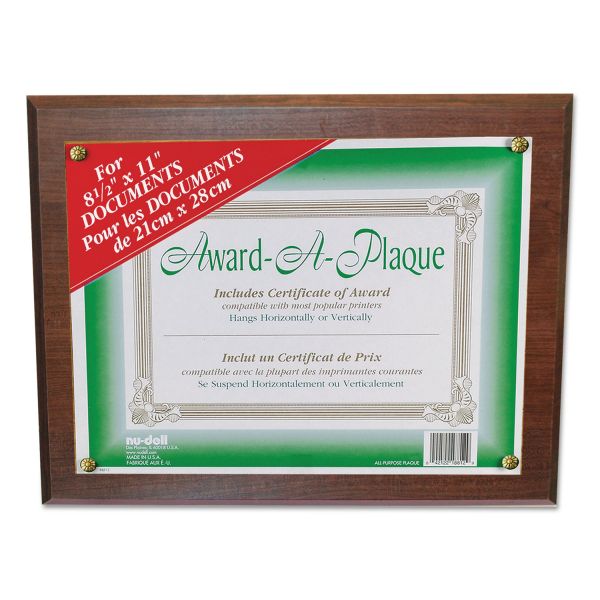 NUD18811M NuDell Award-A-Plaque Document Holder, Acrylic/Plastic, 10-1/2 x 13, Walnut