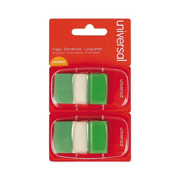 UNV99003 Universal Page Flags, Green, 50 Flags/Dispenser, 2 Dispensers/Pack