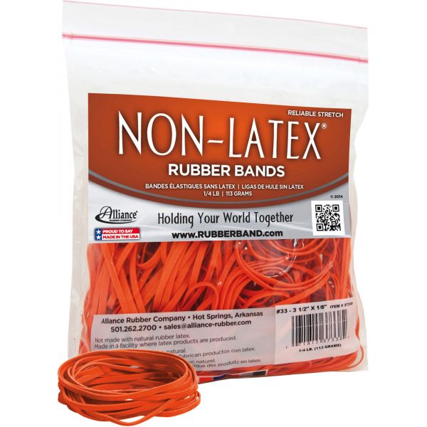 ALL37338 Alliance Latex-Free Orange Rubber Bands, Size 33, 3-1/2 x 1/8, 180 per 1/4 lb Bag
