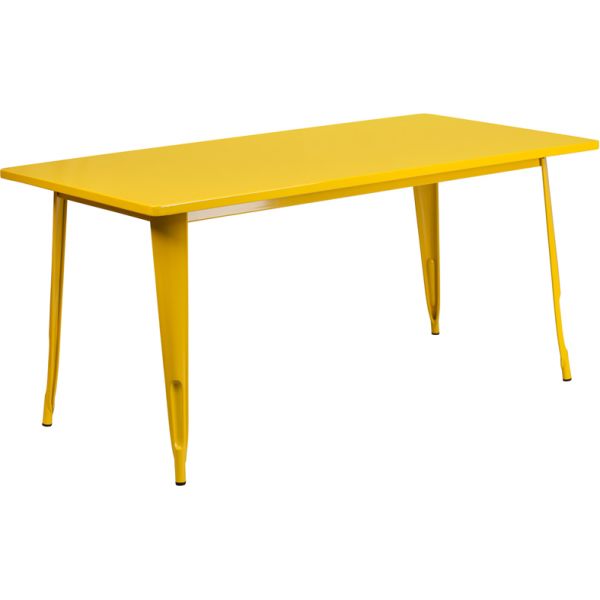 FHFETCT005YLGG Flash Furniture 31.5'' x 63'' Rectangular Yellow Metal Indoor-Outdoor Table