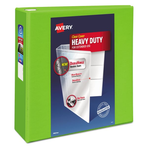 AVE79812 Avery Heavy-Duty 3-Ring View Binder w/Locking EZD Rings, 4" Capacity, Chartreuse