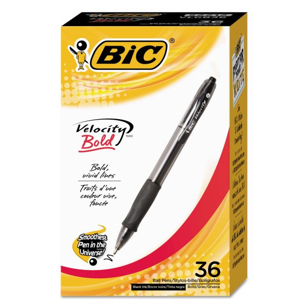 BICVLGB361BK BIC Velocity Retractable Ball Pen, Black Ink, 1.6 mm, 36/Pack
