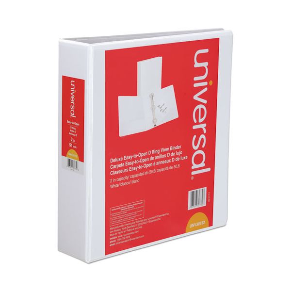 UNV30732 Universal Deluxe Easy-to-Open 3-Ring View Binder, 2" Capacity, D-Ring, White