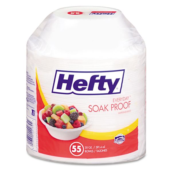 RFPD22155 Hefty Soak Proof Tableware, Foam Bowls, 20oz, 55/Pack