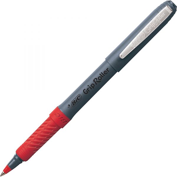 BICGREM11RD BIC Grip Stick Roller Ball Pen, Red Ink, .5mm, Micro Fine, Dozen