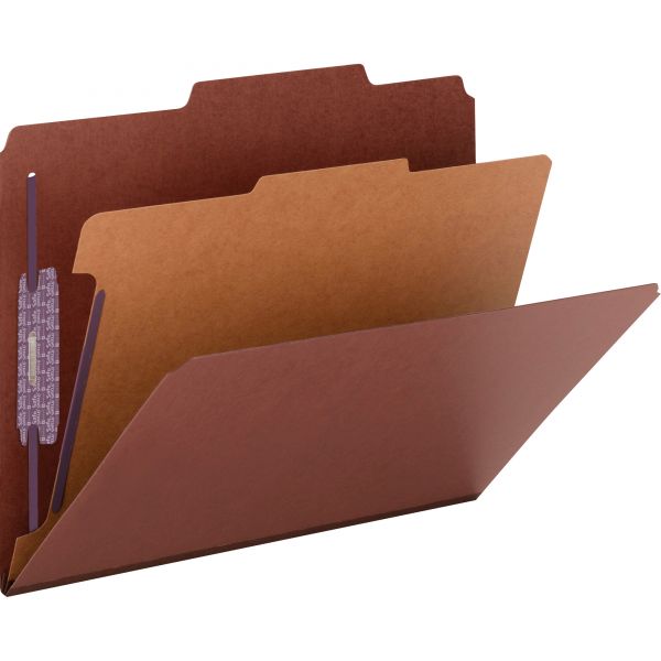 SMD13775 Smead Pressboard Classification Folders, Self Tab, Letter, Four-Section, Red, 10/Box