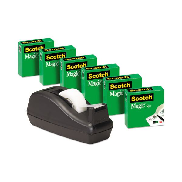 MMM810C40BK Scotch Magic Tape Value Pack w/C40 Dispenser, 3/4" x 1000", 1" Core, Clear, 6/Pack