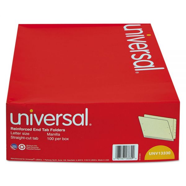 UNV13330 Universal Manila Reinforced Shelf Folder, Letter, 100/Box