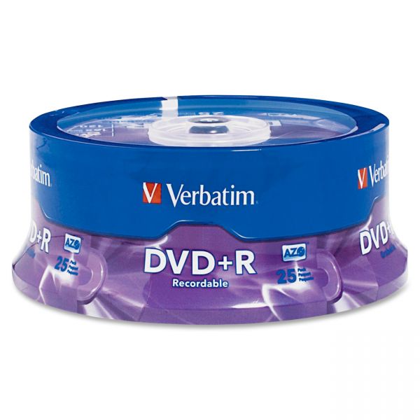 VER95033 Verbatim DVD+R Discs, 4.7GB, 16x, Spindle, Silver, 25/Pack