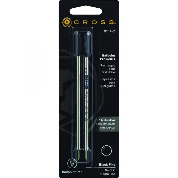 CRO85142 Cross Refills for Ballpoint Pens, Fine, Black Ink, 2/Pack