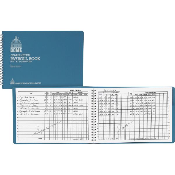 DOM710 Dome Simplified Payroll Record, Light Blue Vinyl Cover, 7 1/2 x 10 1/2 Pages