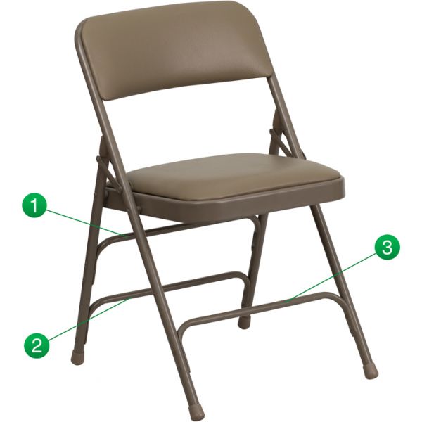 FHFHAMC309AVBGEGG Flash Furniture HERCULES Series Curved Triple Braced & Double Hinged Beige Vinyl Upholstered Metal Folding Chair