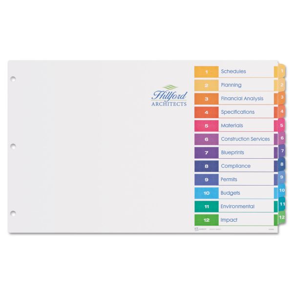 AVE11149 Avery Ready Index Customizable Table of Contents Multicolor Dividers, 12-Tab, 11 x 17