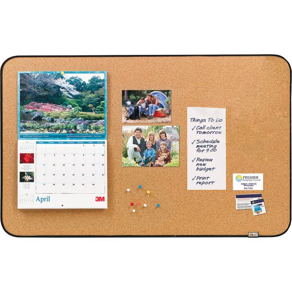 MMM558BB Post-it Sticky Cork Board, 22" x 36", Black and Gray, Includes Command Fasteners