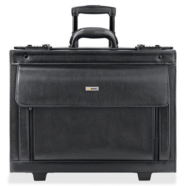 USLD9784 Solo Classic Leather Rolling Catalog Case, 16", 18" x 8 1/5" x 14", Black