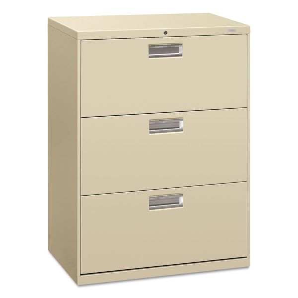 HON673LL HON 600 Series Three-Drawer Lateral File, Letter/Legal/A4, 30w x 19-1/4d, Putty
