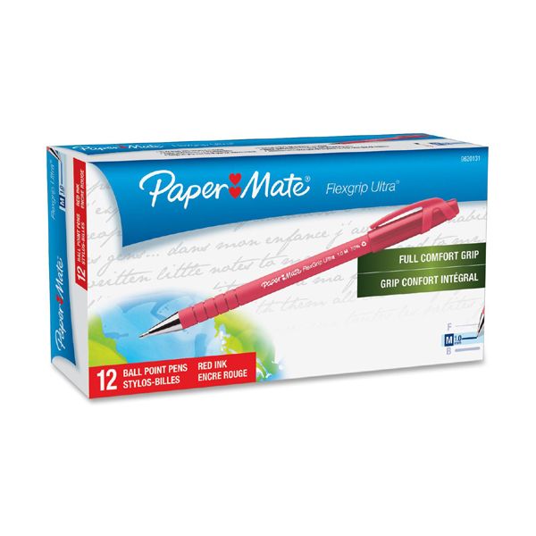 PAP9620131 Paper Mate FlexGrip Ultra Ballpoint Stick Pen, Red Ink, Medium, Dozen