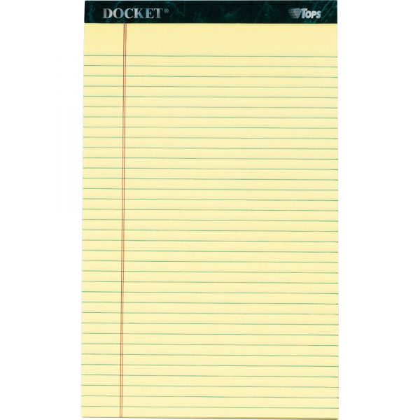 TOP63580 TOPS Docket Ruled Perforated Pads, 8 1/2 x 14, Canary, 50 Sheets, Dozen