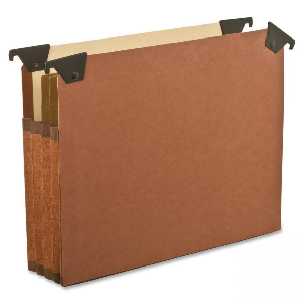 PFX45422 Pendaflex 3 1/2" Hanging File Pockets with Swing Hooks, 1/5 Tab, Letter, Brown, 5/Box