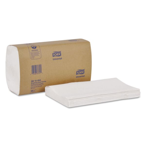 SCASB1840A Tork Universal Singlefold Hand Towel, 9 1/8 x 10 1/4, 1-Ply, White, 250 Sheets/Pack, 16 Packs/Carton
