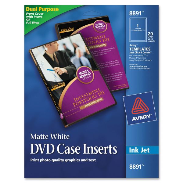 AVE8891 Avery Inkjet DVD Case Inserts, Matte White, 20/Pack