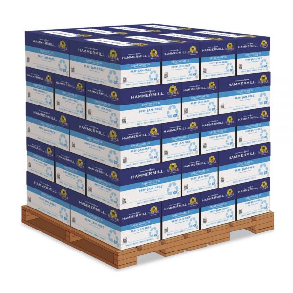 HAM86700PLT Hammermill Great White Recycled Copy Paper, 92 Bright, 20lb, 8-1/2 x 11, 200,000 Sheets/PLT