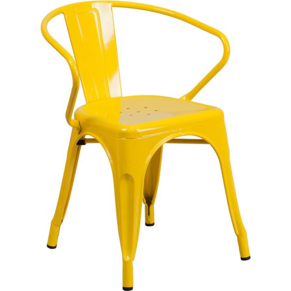 FHFCH31270YLGG Flash Furniture Yellow Metal Indoor-Outdoor Chair with Arms