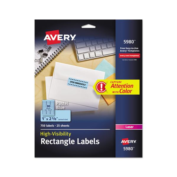 AVE5980 Avery High-Visibility Permanent ID Labels, Laser, 1 x 2 5/8, Pastel Blue, 750/Pack