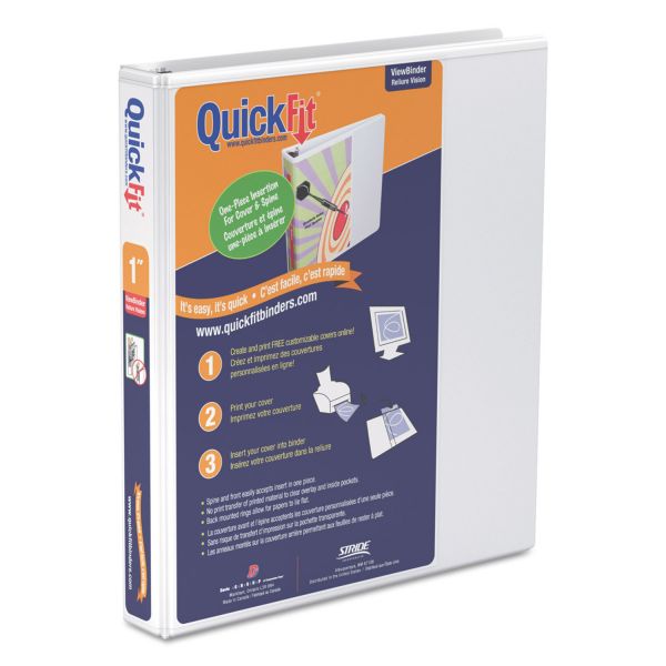 STW88010 Stride QuickFit 3-Ring View Binder, 1" Capacity, Round Ring, White