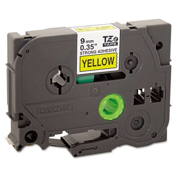 BRTTZES621 Brother P-Touch TZe Extra-Strength Adhesive Laminated Labeling Tape, 3/8"w, Black on Yellow