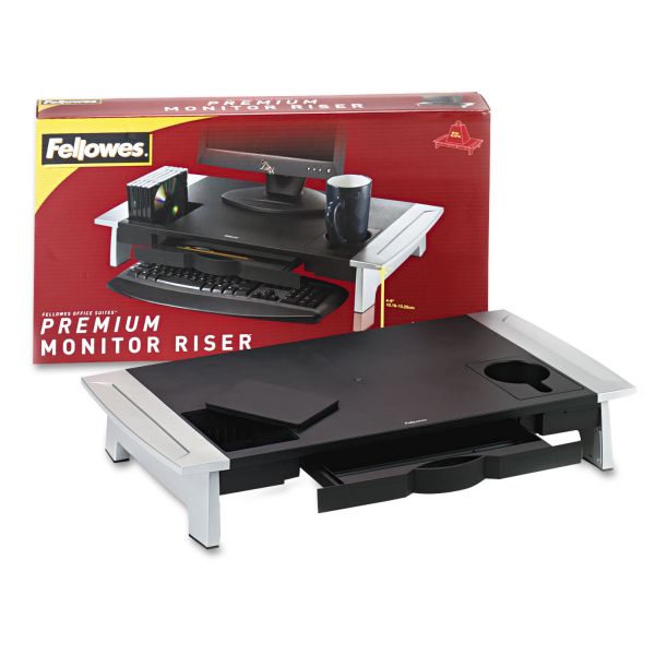 FEL8031001 Fellowes Office Suites Premium Monitor Riser, 27 x 14 x 4 1/4, Black/Silver