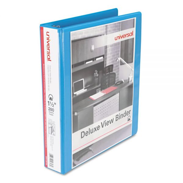 UNV20723 Universal Deluxe 3-Ring View Binder, 1 1/2" Capacity, Round Ring, Light Blue