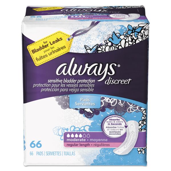 PGC92726 Always Discreet Sensitive Bladder Protection Pads, Moderate, 66/Pack, 3 Pack/Carton